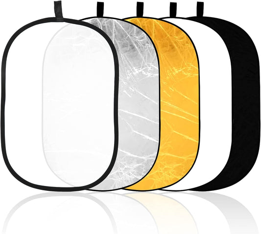 5-in-1 Foldable Light Reflector 60 x 90 cm Large Oval Portable Photo Reflector with Carrying Bag