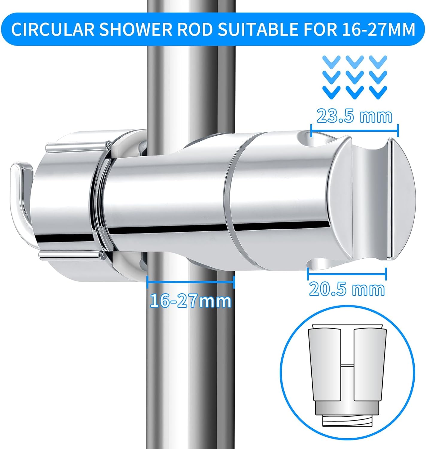 Shower Head Holder - Universal 16-27mm Connection - Adjustable Height - 360 Degree Rotatable