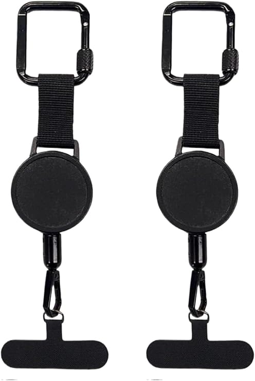 Anti-theft Phone Cord - Set of 2 - Retractable - With Belt Clip - Safety Cord for Smartphone - Black