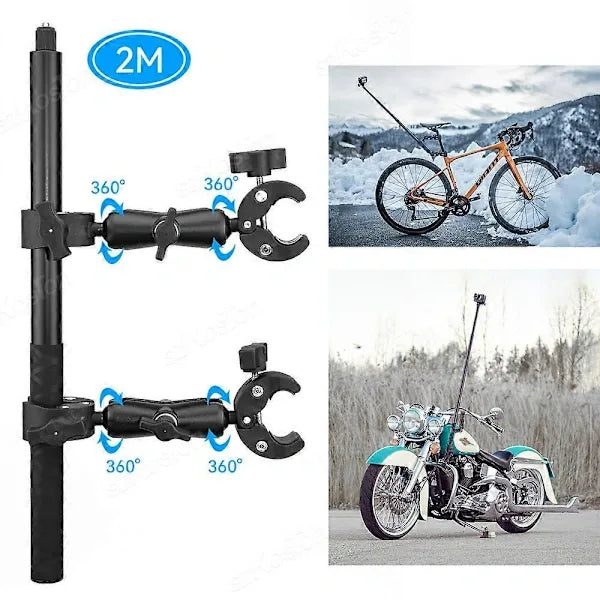 Motorcycle Bicycle Double Clamp Mount For Insta360 One X2 X3 X4 GoPro 12 11 10 SJCAM Selfie Stick Monopod Mount Handlebar Stand Type E