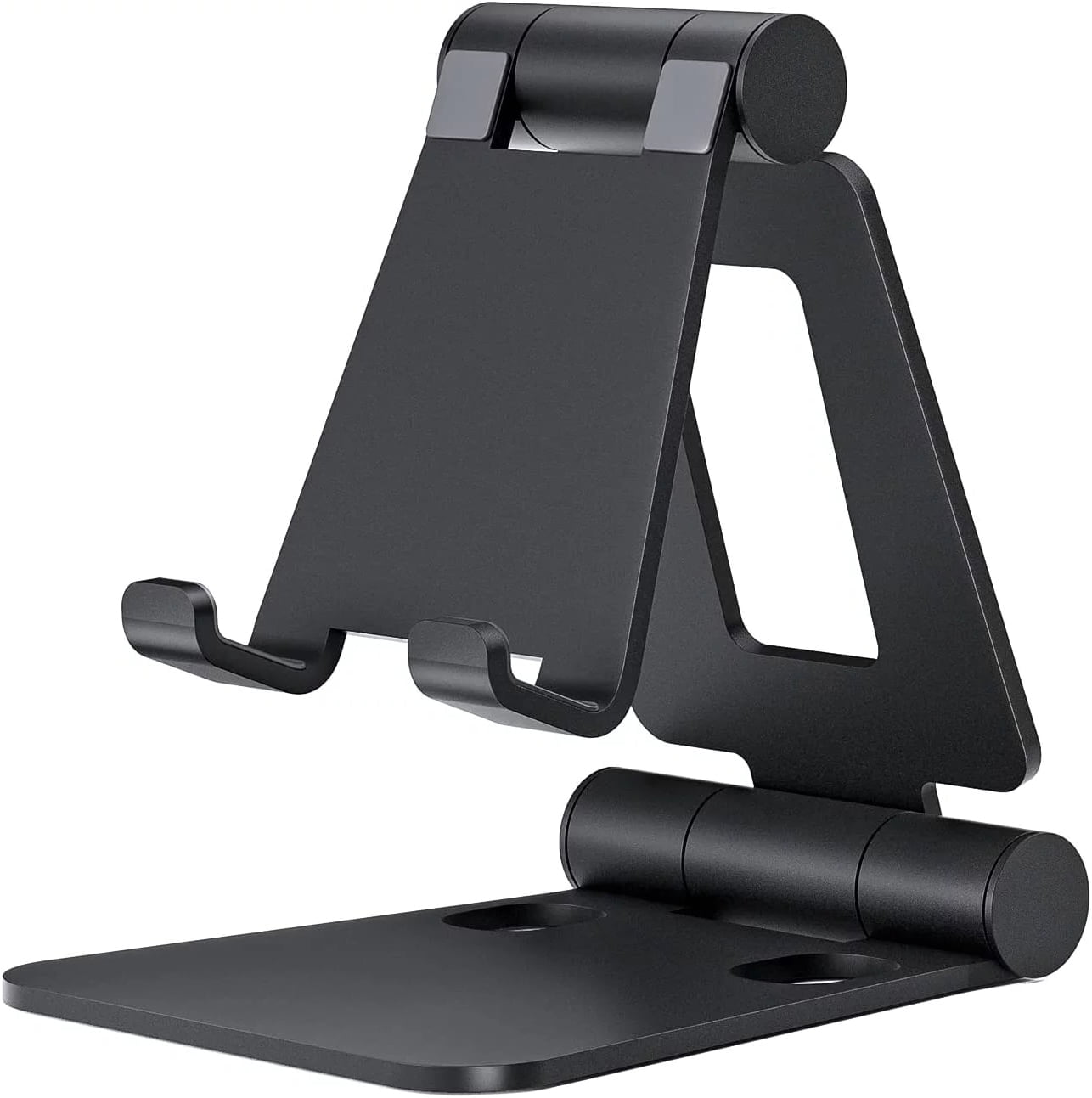 Dual Folding Cell Phone Stand, Fully Adjustable Foldable Desktop Phone Holder Cradle Dock Compatible with Phone 15 14 13 12 11 Pro Xs Xs Max Xr X 8, Nintendo Switch, All Phones- Black