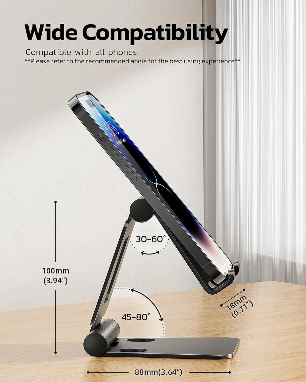 Dual Folding Cell Phone Stand, Fully Adjustable Foldable Desktop Phone Holder Cradle Dock Compatible with Phone 15 14 13 12 11 Pro Xs Xs Max Xr X 8, Nintendo Switch, All Phones- Black