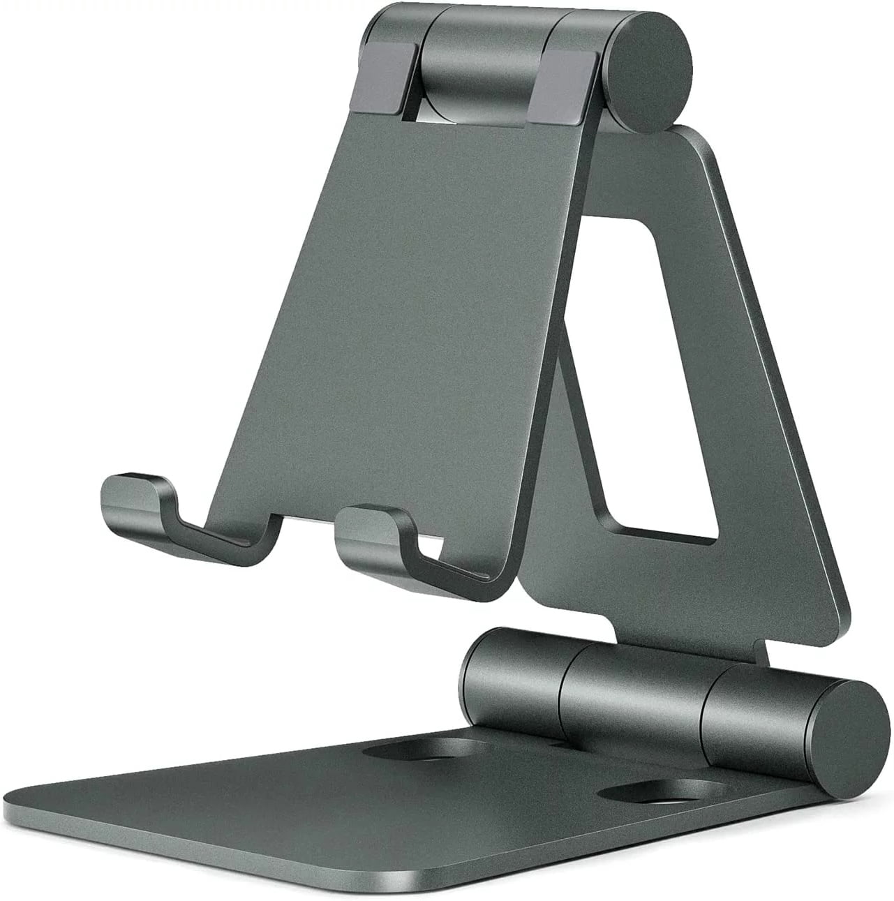 Dual Folding Cell Phone Stand, Fully Adjustable Foldable Desktop Phone Holder Cradle Dock Compatible with Phone 15 14 13 12 11 Pro Xs Xs Max Xr X 8, Nintendo Switch, All Phones-Black Gray