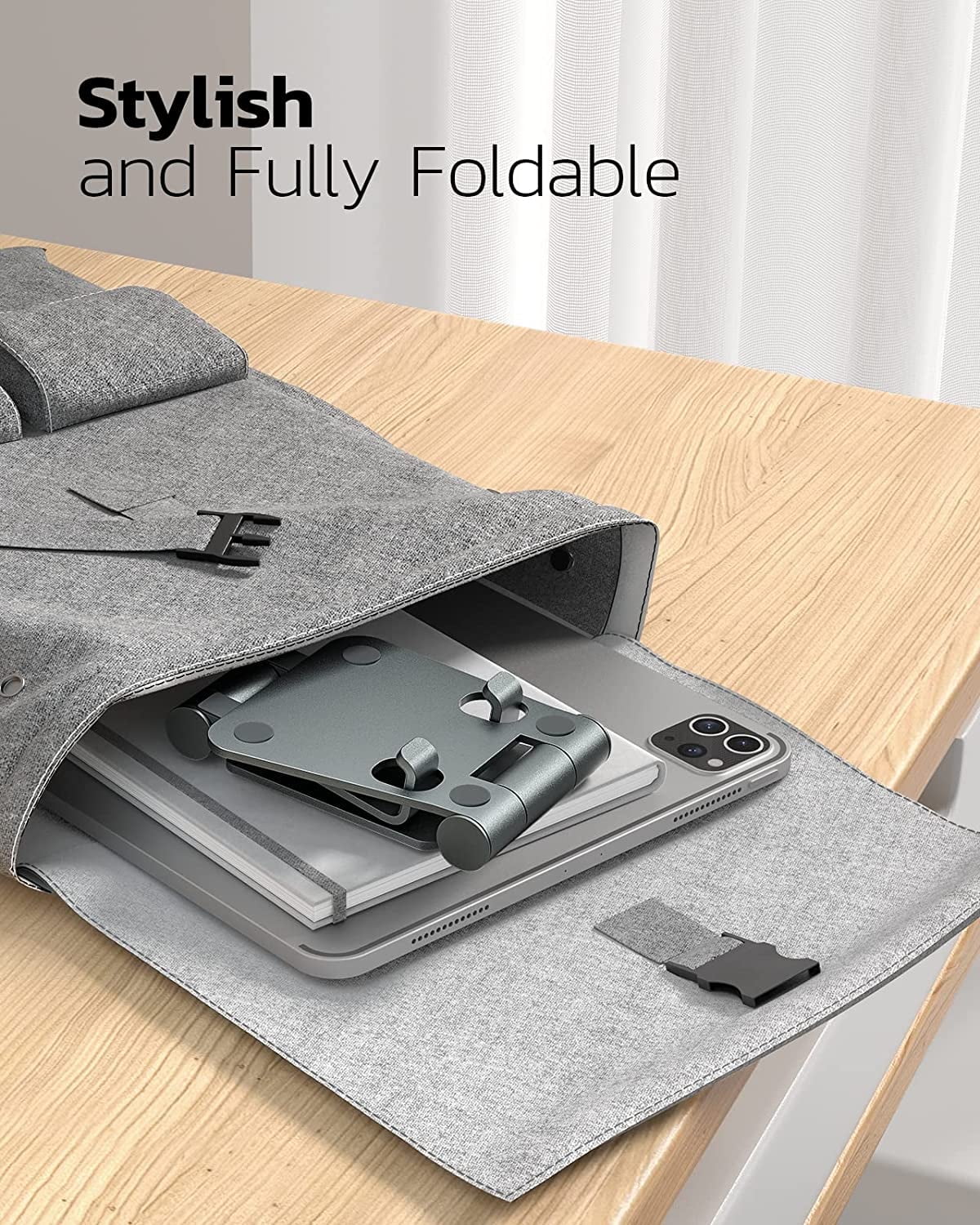 Dual Folding Cell Phone Stand, Fully Adjustable Foldable Desktop Phone Holder Cradle Dock Compatible with Phone 15 14 13 12 11 Pro Xs Xs Max Xr X 8, Nintendo Switch, All Phones-Black Gray