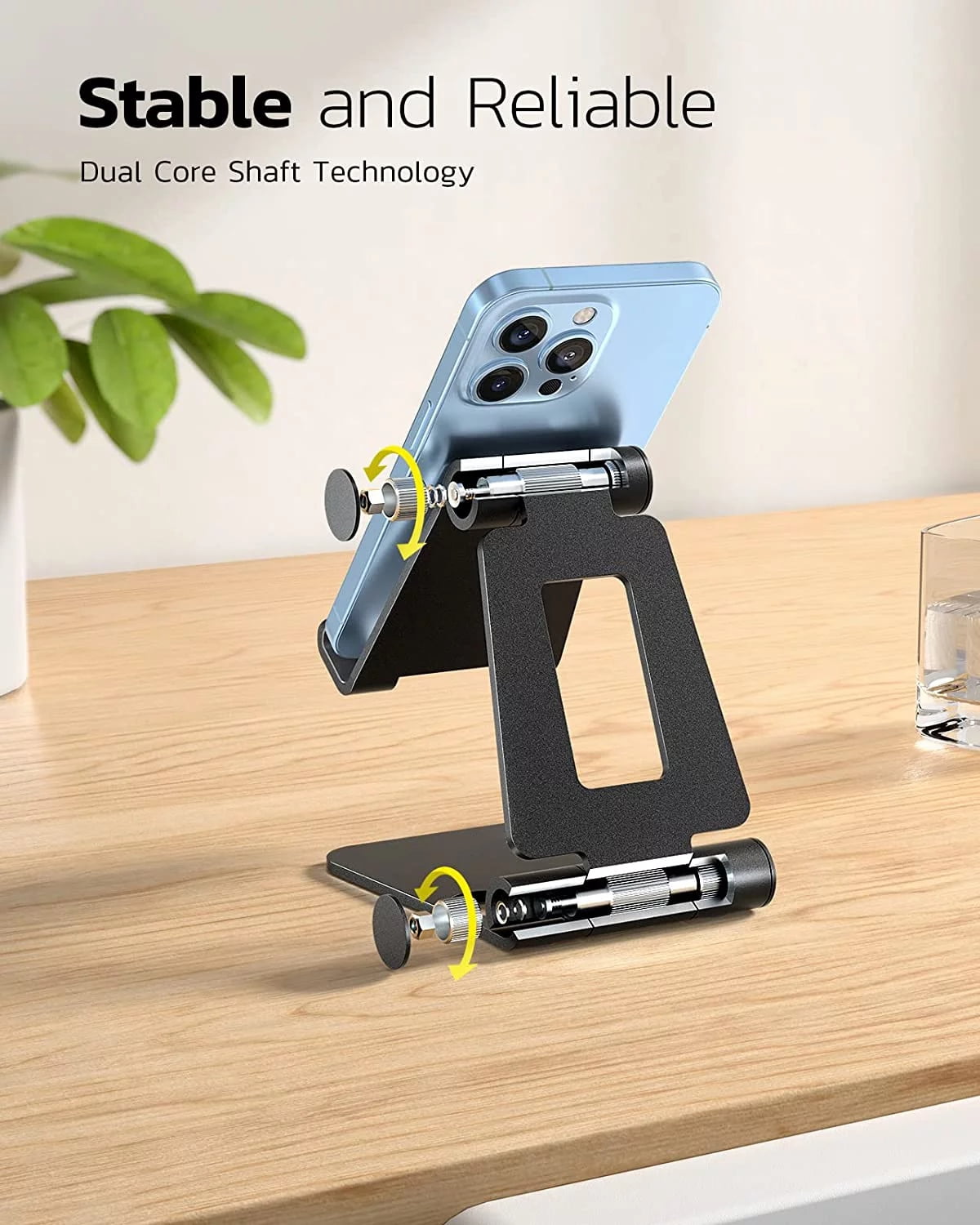 Dual Folding Cell Phone Stand, Fully Adjustable Foldable Desktop Phone Holder Cradle Dock Compatible with Phone 15 14 13 12 11 Pro Xs Xs Max Xr X 8, Nintendo Switch, All Phones-Black Gray