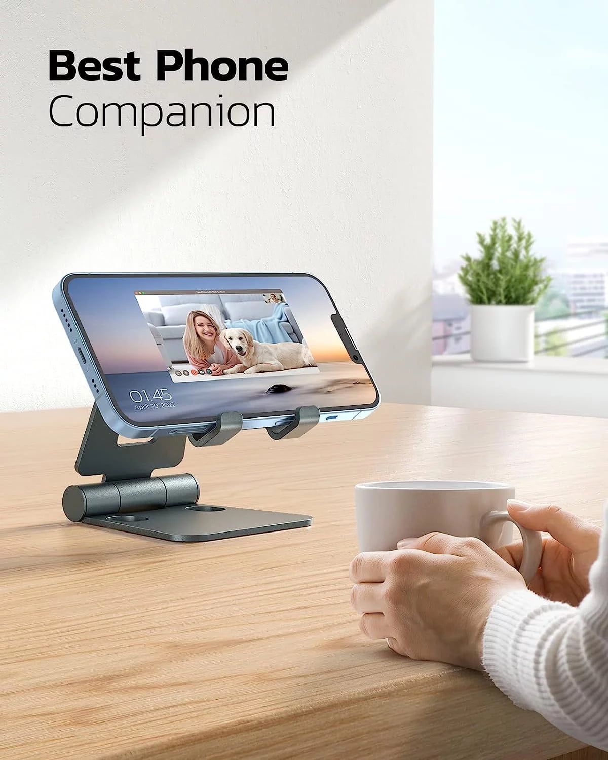 Dual Folding Cell Phone Stand, Fully Adjustable Foldable Desktop Phone Holder Cradle Dock Compatible with Phone 15 14 13 12 11 Pro Xs Xs Max Xr X 8, Nintendo Switch, All Phones-Black Gray