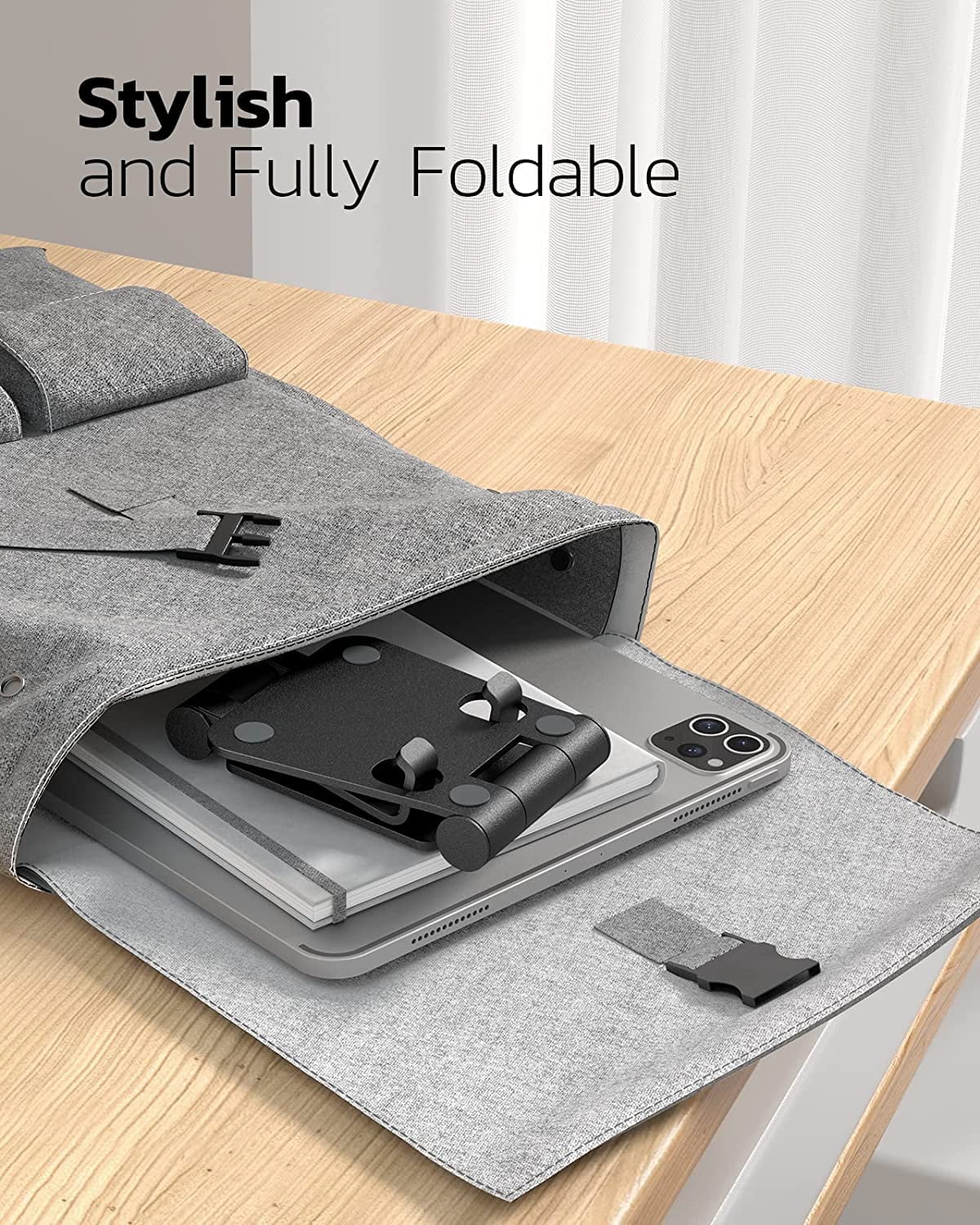 Dual Folding Cell Phone Stand, Fully Adjustable Foldable Desktop Phone Holder Cradle Dock Compatible with Phone 15 14 13 12 11 Pro Xs Xs Max Xr X 8, Nintendo Switch, All Phones-Black Gray