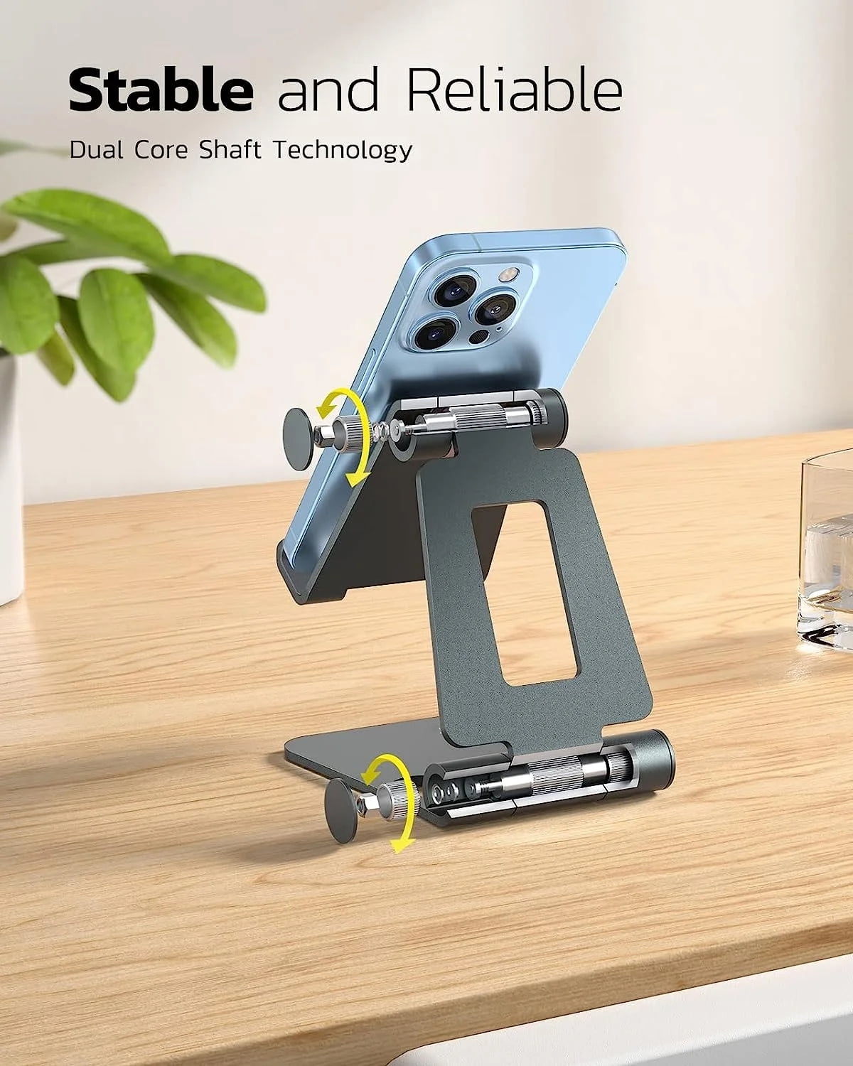 Dual Folding Cell Phone Stand, Fully Adjustable Foldable Desktop Phone Holder Cradle Dock Compatible with Phone 15 14 13 12 11 Pro Xs Xs Max Xr X 8, Nintendo Switch, All Phones-Black Gray