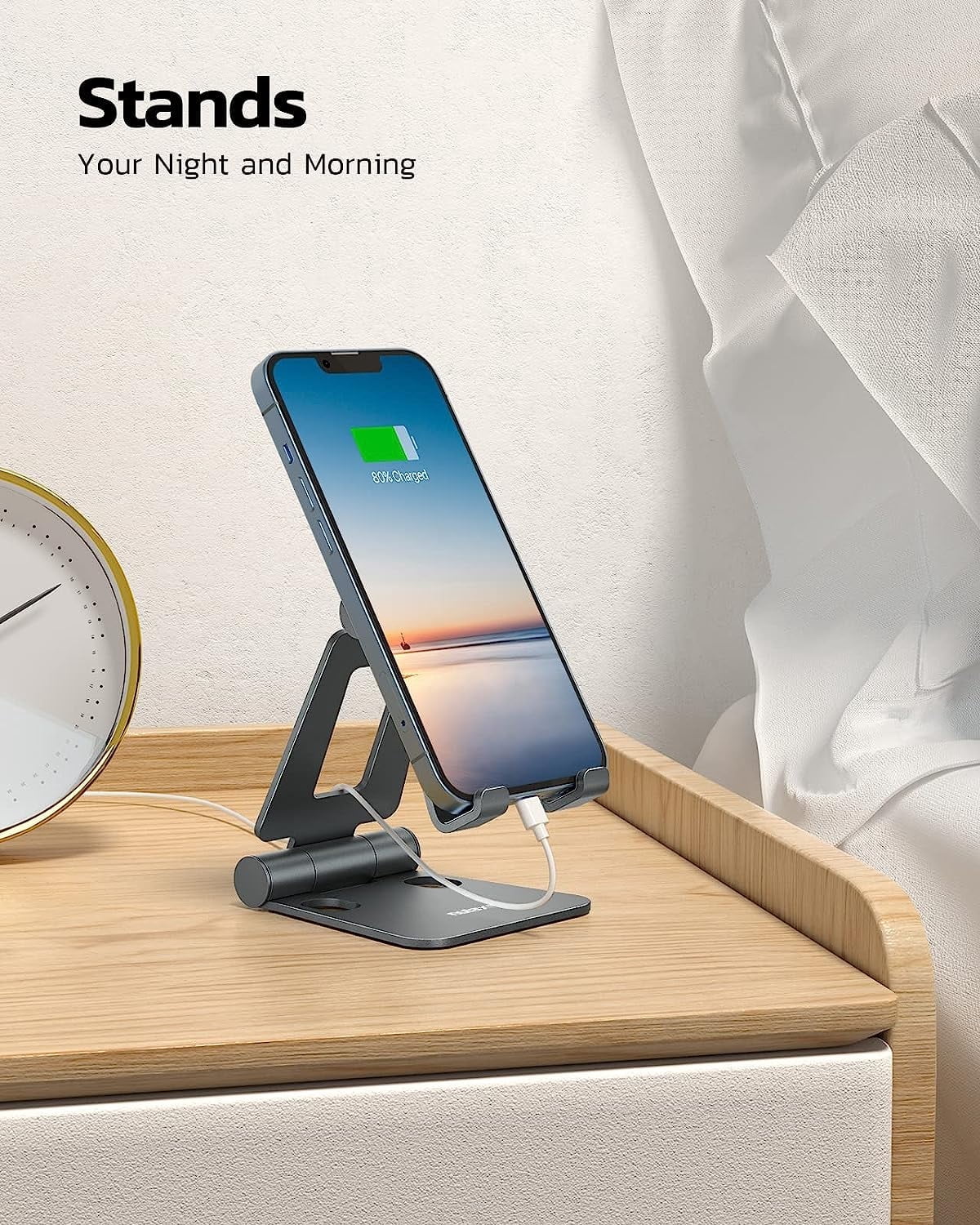 Dual Folding Cell Phone Stand, Fully Adjustable Foldable Desktop Phone Holder Cradle Dock Compatible with Phone 15 14 13 12 11 Pro Xs Xs Max Xr X 8, Nintendo Switch, All Phones-Black Gray