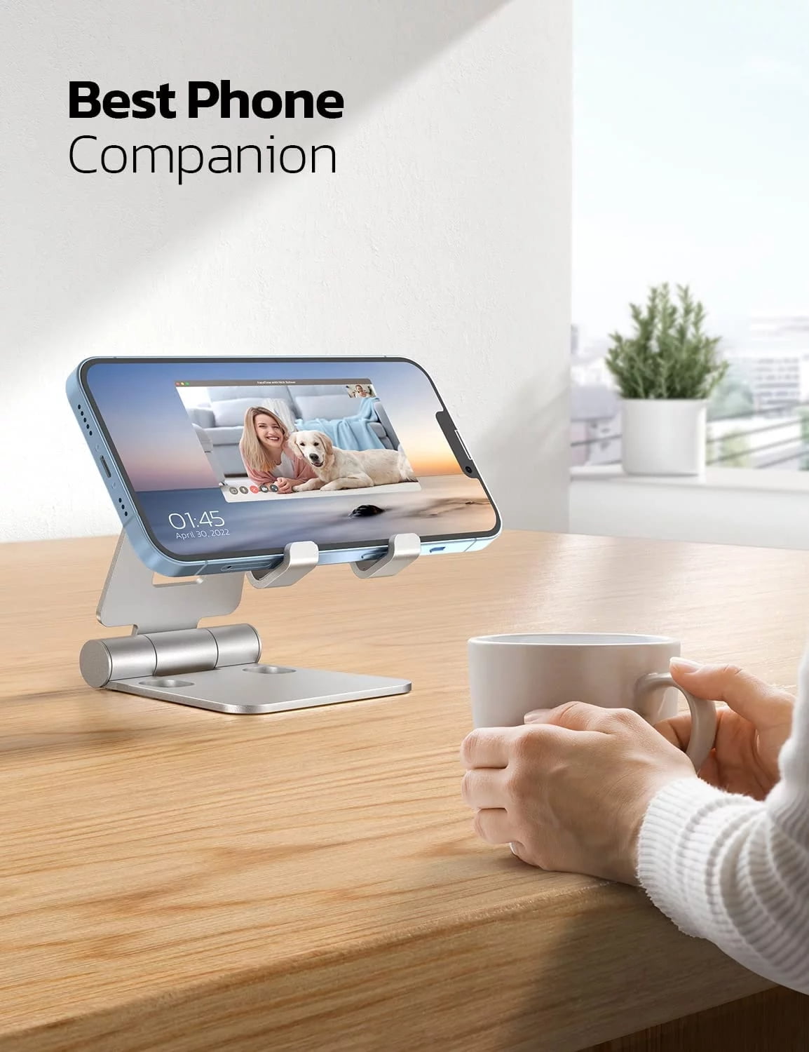 Dual Folding Cell Phone Stand, Fully Adjustable Foldable Desktop Phone Holder Cradle Dock Compatible with Phone 15 14 13 12 11 Pro Xs Xs Max Xr X 8, Nintendo Switch, All Phones-Black Silver