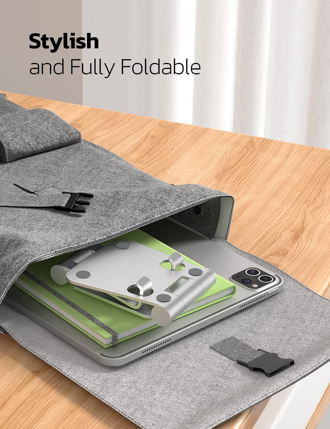 Dual Folding Cell Phone Stand, Fully Adjustable Foldable Desktop Phone Holder Cradle Dock Compatible with Phone 15 14 13 12 11 Pro Xs Xs Max Xr X 8, Nintendo Switch, All Phones-Black Silver