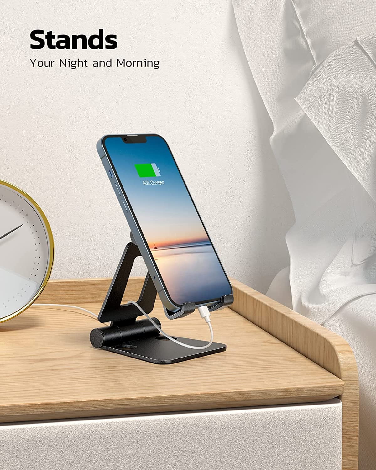 Dual Folding Cell Phone Stand, Fully Adjustable Foldable Desktop Phone Holder Cradle Dock Compatible with Phone 15 14 13 12 11 Pro Xs Xs Max Xr X 8, Nintendo Switch, All Phones-Black Silver
