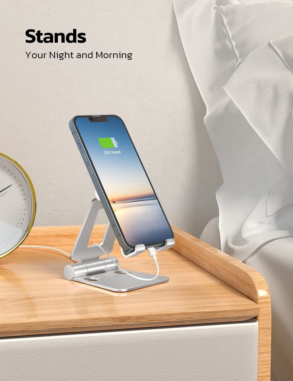 Dual Folding Cell Phone Stand, Fully Adjustable Foldable Desktop Phone Holder Cradle Dock Compatible with Phone 15 14 13 12 11 Pro Xs Xs Max Xr X 8, Nintendo Switch, All Phones-Black Silver