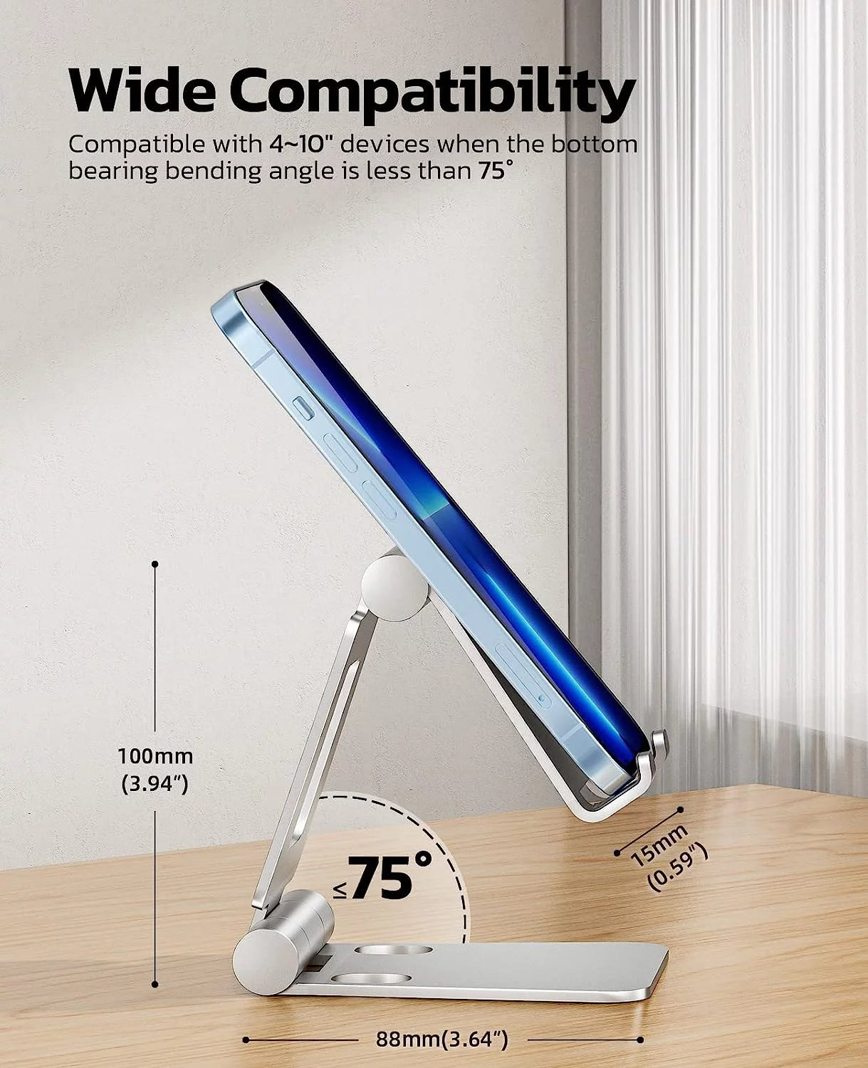 Dual Folding Cell Phone Stand, Fully Adjustable Foldable Desktop Phone Holder Cradle Dock Compatible with Phone 15 14 13 12 11 Pro Xs Xs Max Xr X 8, Nintendo Switch, All Phones-Black Silver