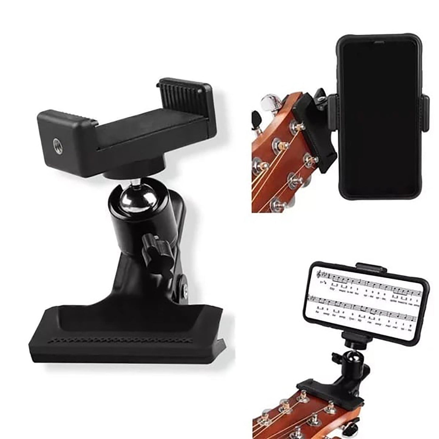 Guitar Head Clip Mobile Phone Holder 360 Degree Rotating Guitar Phone Shelf,for 2.16in-2.95in Phones Universal for Most Brands and Models