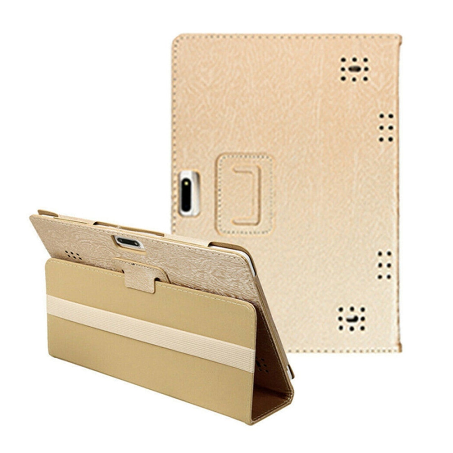 Universal Leather Tablet Case for 10-Inch & 10.1-Inch Android Tablets – Stylish Flip Cover Stand, Shockproof, Anti-Dirt & Anti-Fingerprint Protection, Fit for Most 10” Tablets gold