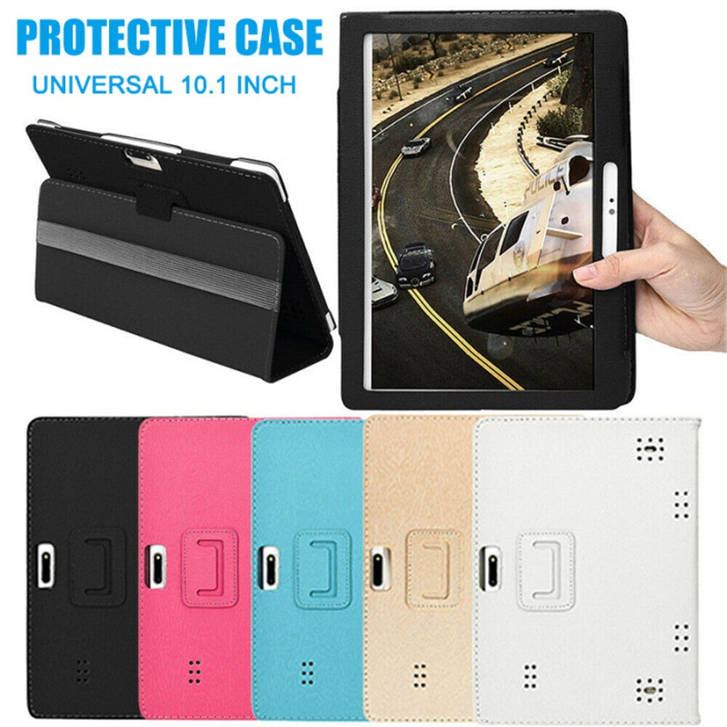 Universal Leather Tablet Case for 10-Inch & 10.1-Inch Android Tablets – Stylish Flip Cover Stand, Shockproof, Anti-Dirt & Anti-Fingerprint Protection, Fit for Most 10” Tablets gold