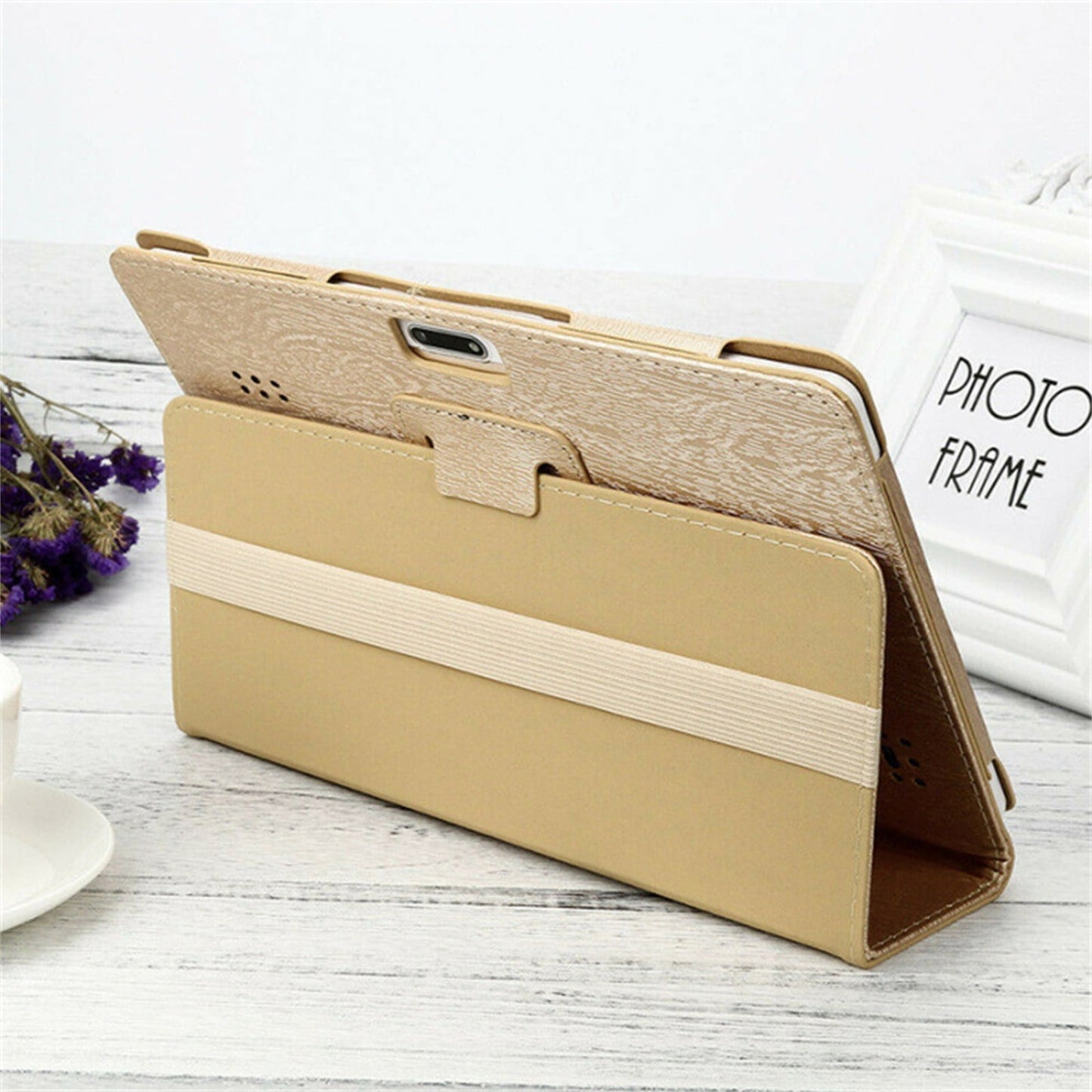 Universal Leather Tablet Case for 10-Inch & 10.1-Inch Android Tablets – Stylish Flip Cover Stand, Shockproof, Anti-Dirt & Anti-Fingerprint Protection, Fit for Most 10” Tablets gold