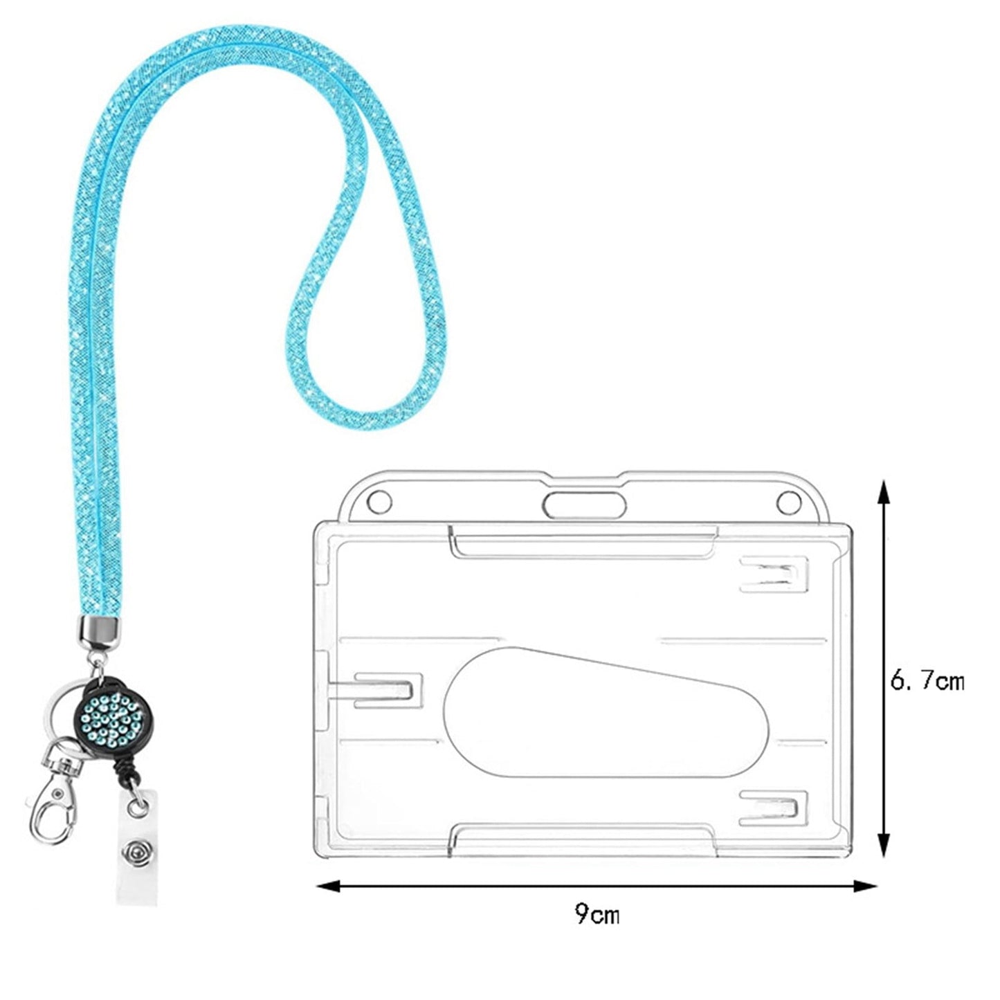 Retractable ID Badge Holder with Bling Neck Strap Lanyard, Heavy Duty Bling Badge Reel with Clear Card Holder for Office Worker Teacher Doctor (Sky Blue/1 Pcs) 3.54x2.64 3.54" x 2.64" Hot Pink