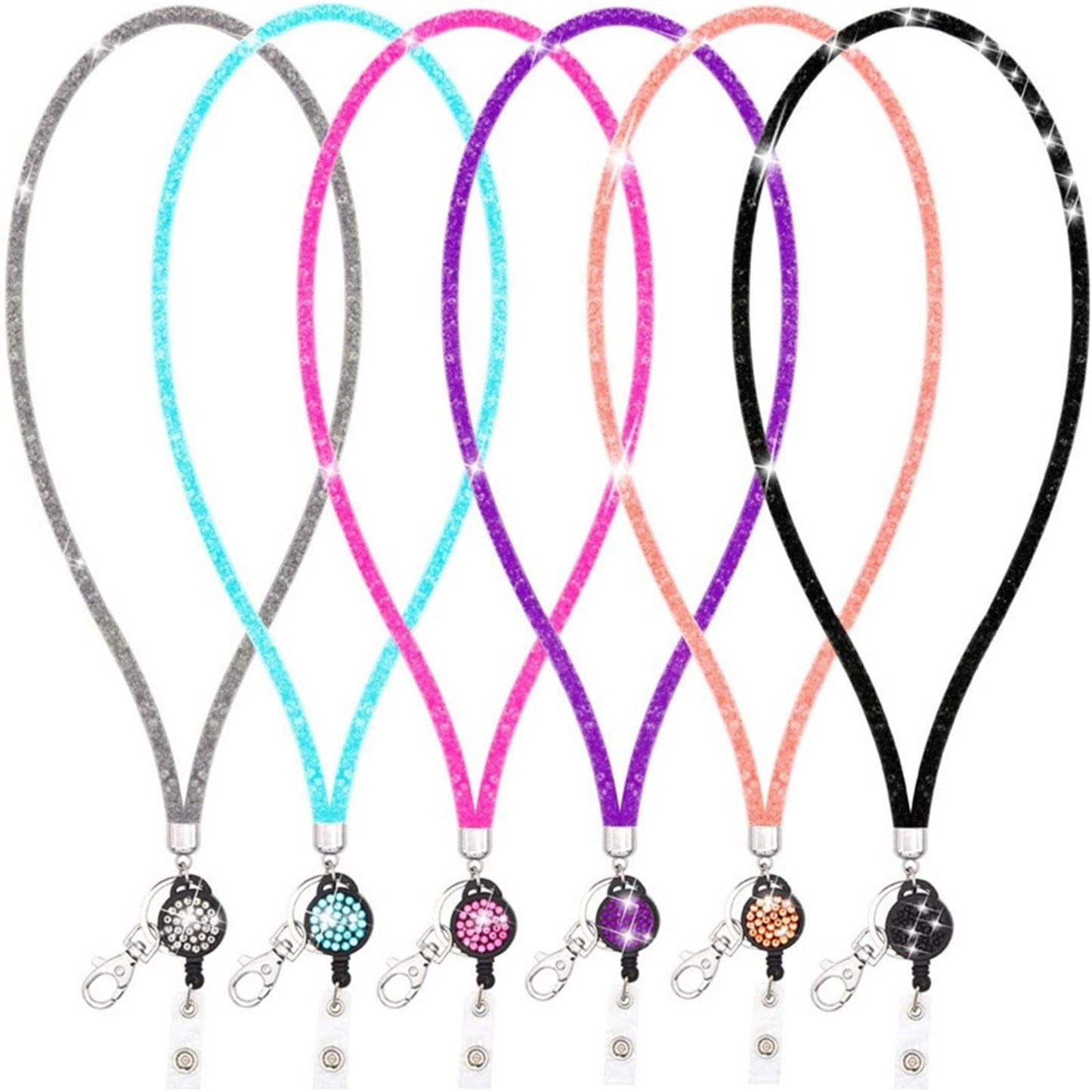 Retractable ID Badge Holder with Bling Neck Strap Lanyard, Heavy Duty Bling Badge Reel with Clear Card Holder for Office Worker Teacher Doctor (Sky Blue/1 Pcs) 3.54x2.64 3.54" x 2.64" Hot Pink