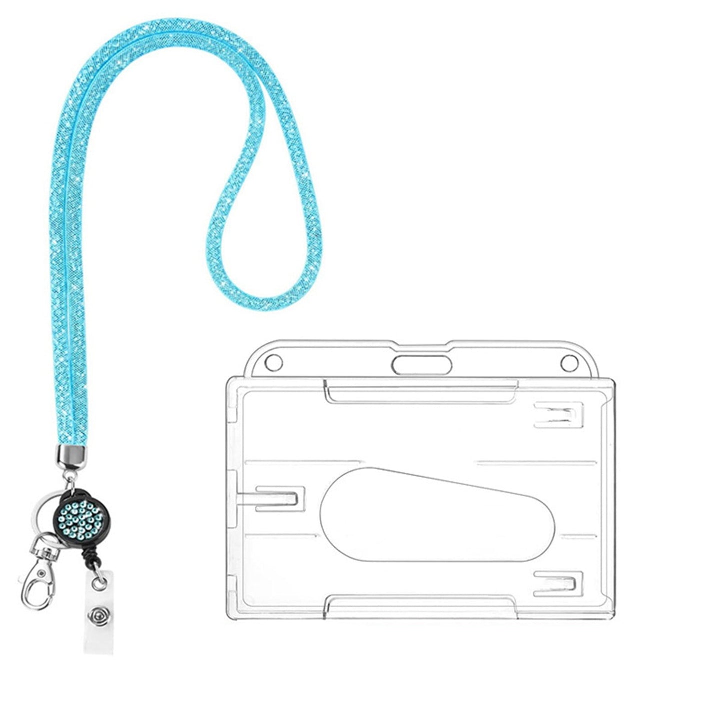 Retractable ID Badge Holder with Bling Neck Strap Lanyard, Heavy Duty Bling Badge Reel with Clear Card Holder for Office Worker Teacher Doctor (Sky Blue/1 Pcs) 3.54x2.64 3.54" x 2.64" Pink