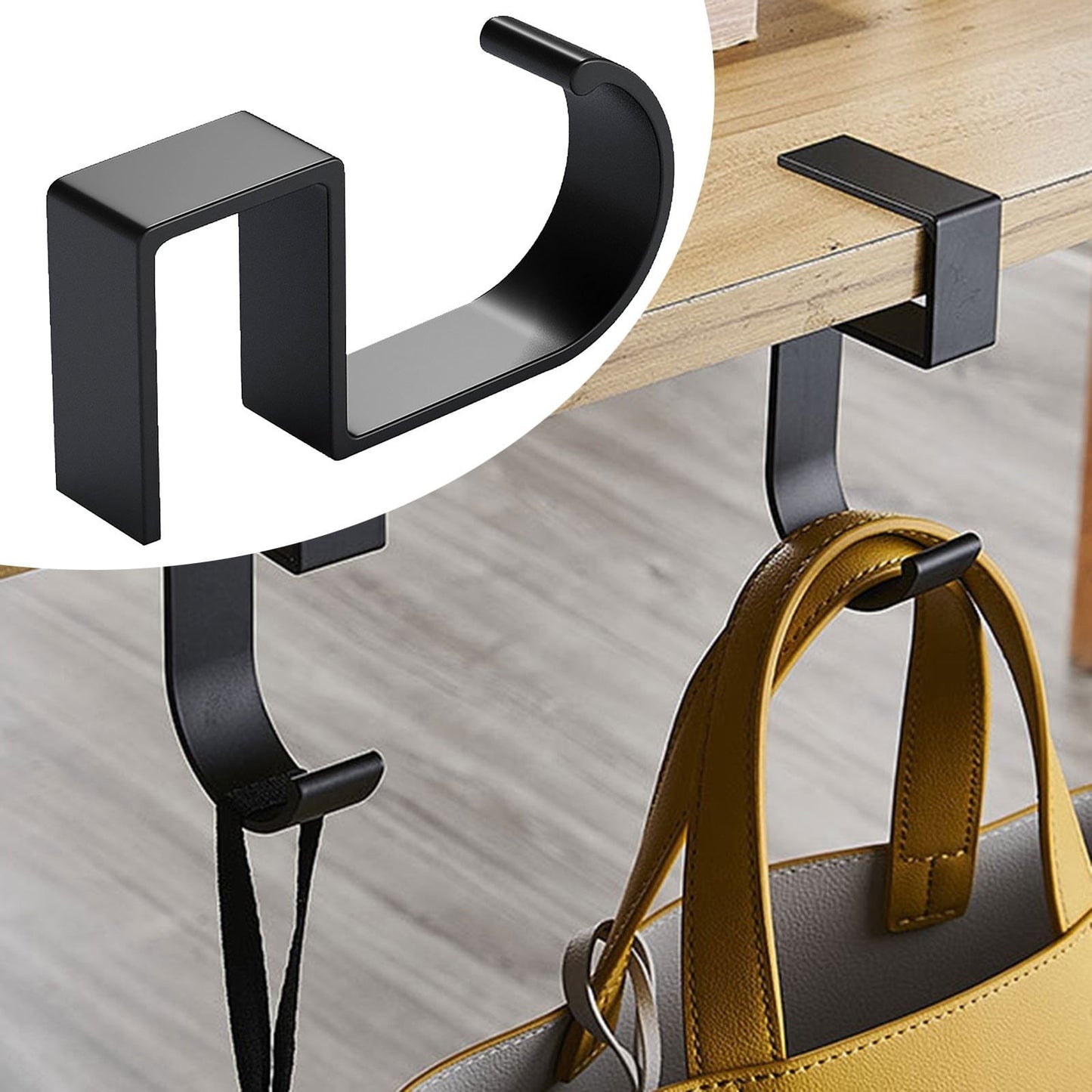 Purse Hook for Table, Heavy Duty Alloy Desk Bag Mount Hanger, Multi-Purpose Handbag Holder for Desktop Organizer Backpacks Headphones Keys Umbrellas Water Bottles Hanging, 1 Pack, 1.85x3.94 1.85" x 3.94" Black