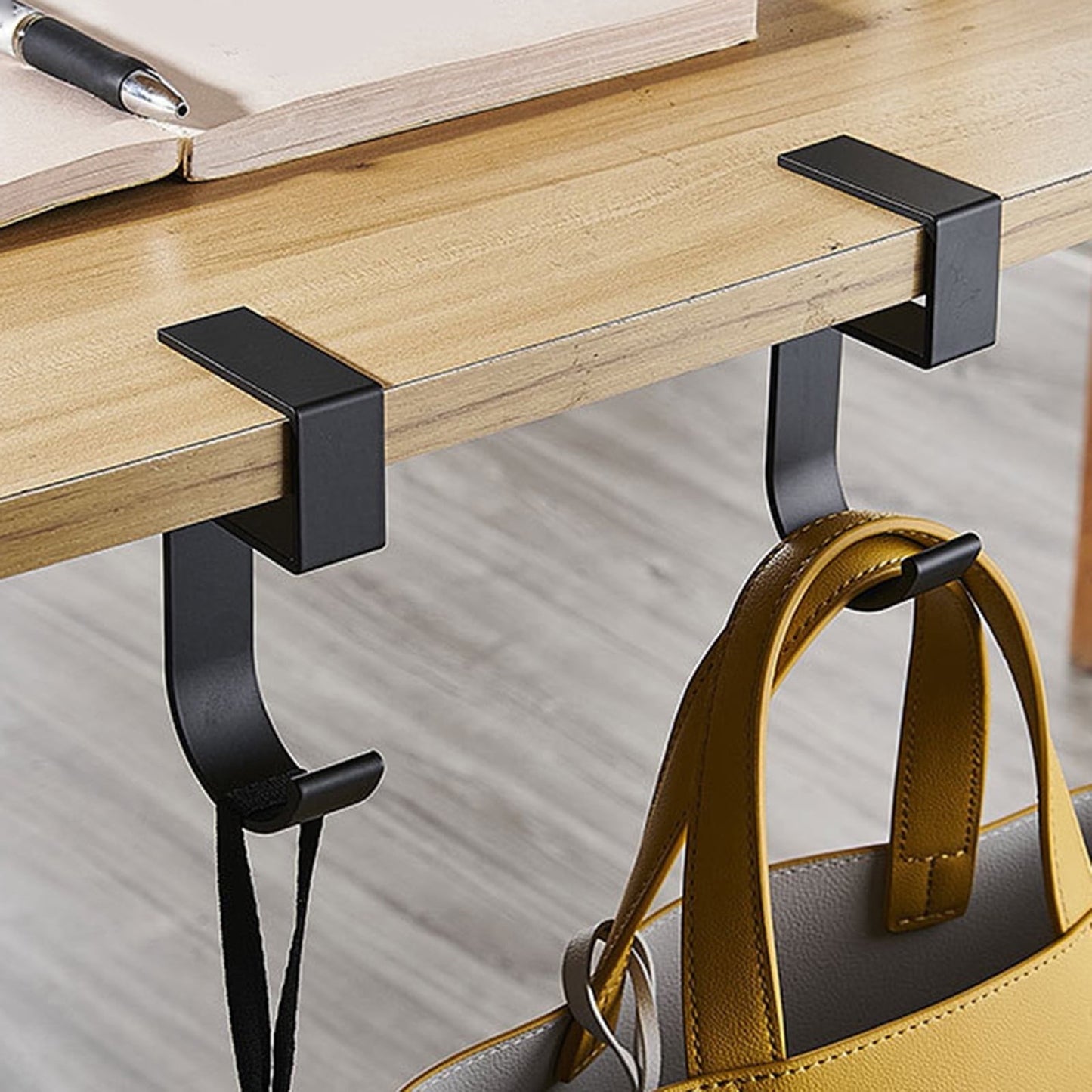 Purse Hook for Table, Heavy Duty Alloy Desk Bag Mount Hanger, Multi-Purpose Handbag Holder for Desktop Organizer Backpacks Headphones Keys Umbrellas Water Bottles Hanging, 1 Pack, 1.85x3.94 1.85" x 3.94" Black