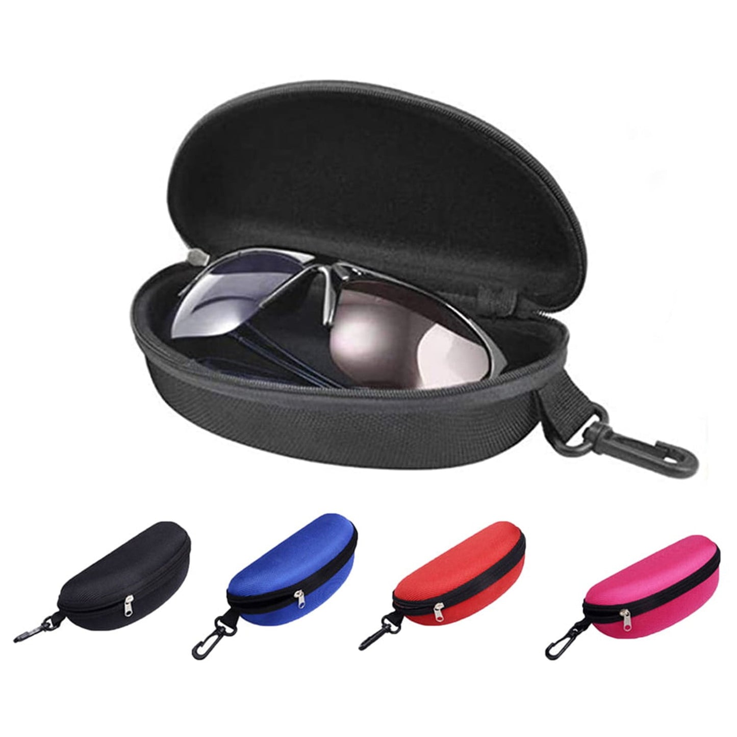 1 Pack Sunglasses Case,Glasses Case with Carabiner Travel Zipper,Hard EVA Shell Shockproof Sport Glasses Case,Portable Zipper Protect Case with Clip,Fit for All Glasses, Safety Goggles(Hot Pink) Black