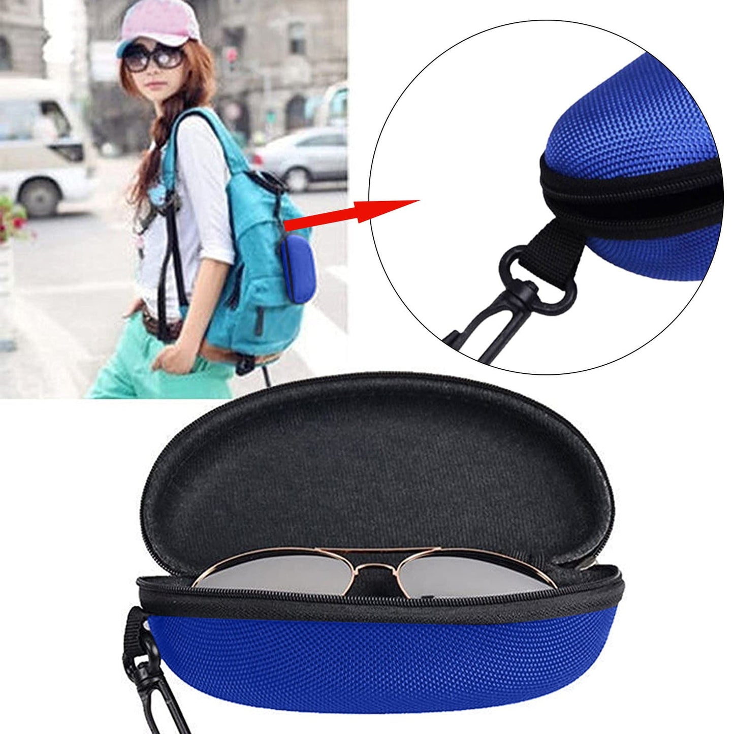 1 Pcs Eyeglass Sunglasses Cases,Sunglasses Case,Portable Travel Zipper Eyeglasses Frame,Glasses Case Hook For Mens And Womens,Portable Eyeglasses Case With Zipper,Hard Sunglasses Case,Black Hot Pink