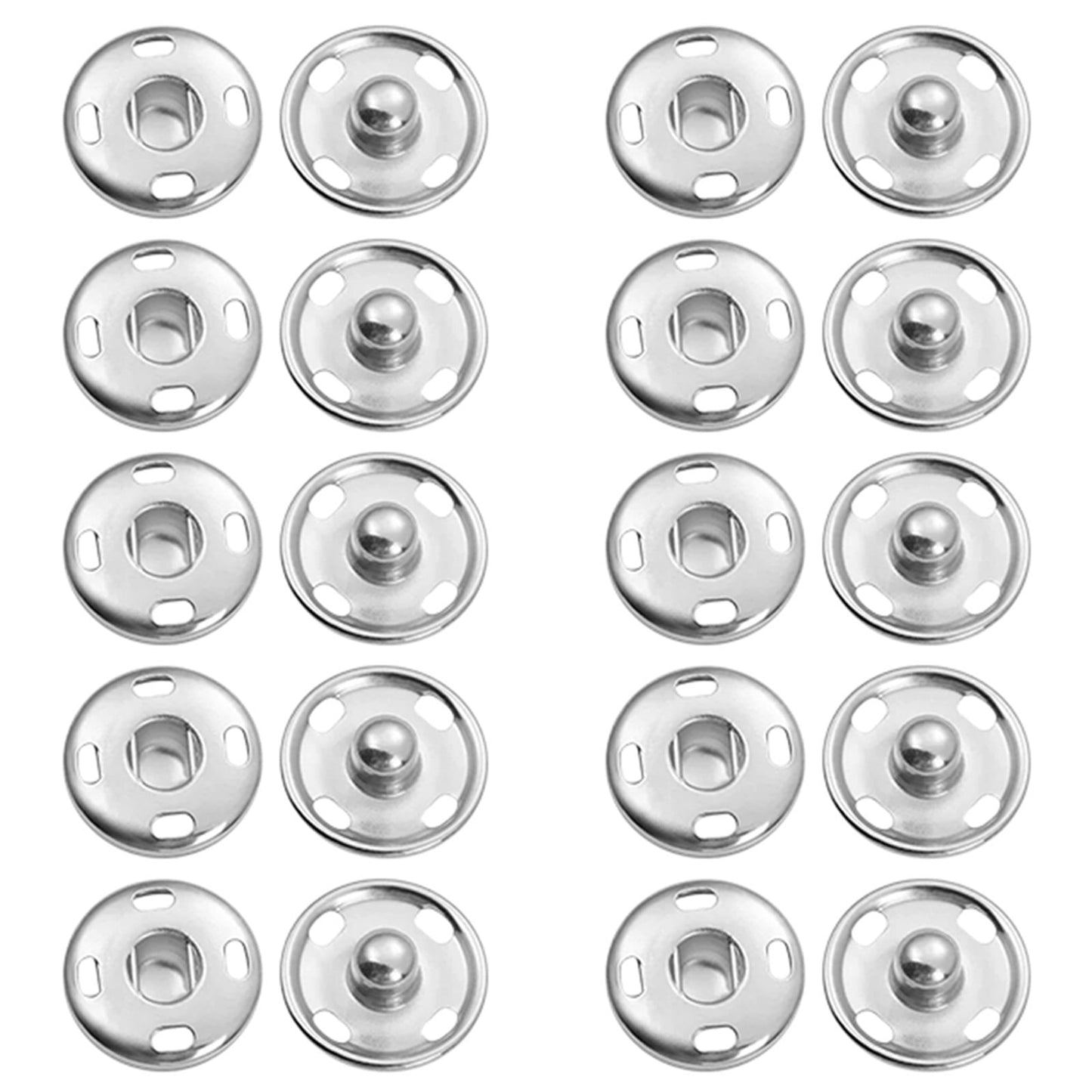 Snap Buttons for Clothes, Heavy Duty Metal Snaps for Fabric, 15mm Metal Sewing Snaps, Press Studs for Sewing Clothes Jeans Handbag DIY Craft Projects (Silver/10 Sets) 0.59 Inches 0.59" Silver