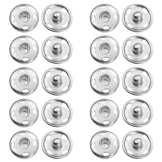 Snap Buttons for Clothes, Heavy Duty Metal Snaps for Fabric, 15mm Metal Sewing Snaps, Press Studs for Sewing Clothes Jeans Handbag DIY Craft Projects (Silver/10 Sets) 0.59 Inches 0.59" Silver