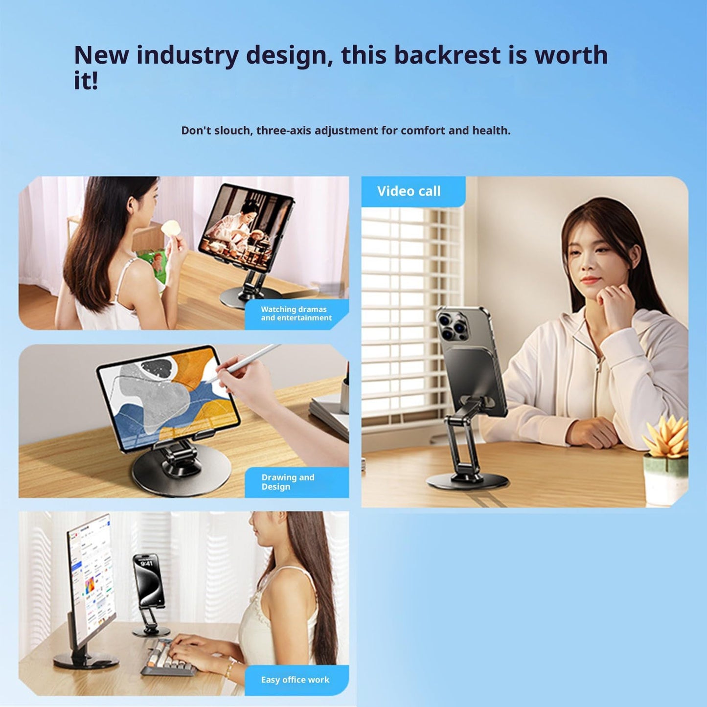 Phone Holder - Tablet Holder - Stand - Desk Accessories - Phone Stand - Smartphone Holder - Tablet Stand - Desk Gadgets - Universal Holder - Phone Support - Desk Stand - Black - 1 Piece