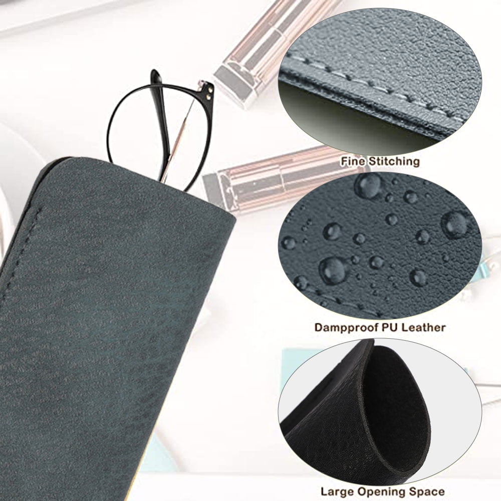 3 Pack Reading Glasses Pouch, Soft Eyeglasses Bag Portable Cloth Eyewear Case, Blue+black+brown, 15.3 * 7cm