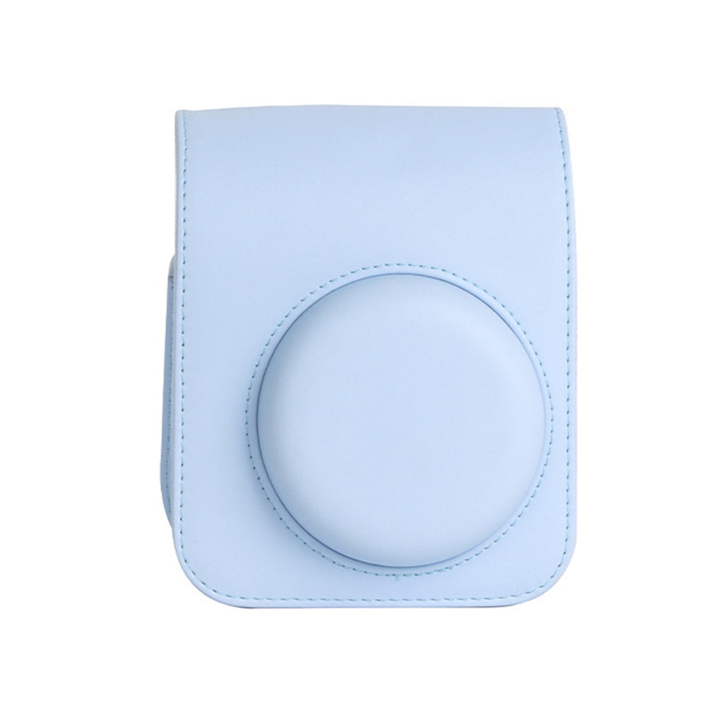 For Instax Mini 12 Camera Case PU Leather Soft Silicone Cover Bag for Fujifilm Polaroid Film Camera Bag w/Shoulder Strap Hydrangea blue
