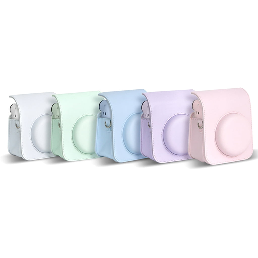 For Instax Mini 12 Camera Case PU Leather Soft Silicone Cover Bag for Fujifilm Polaroid Film Camera Bag w/Shoulder Strap Hydrangea blue