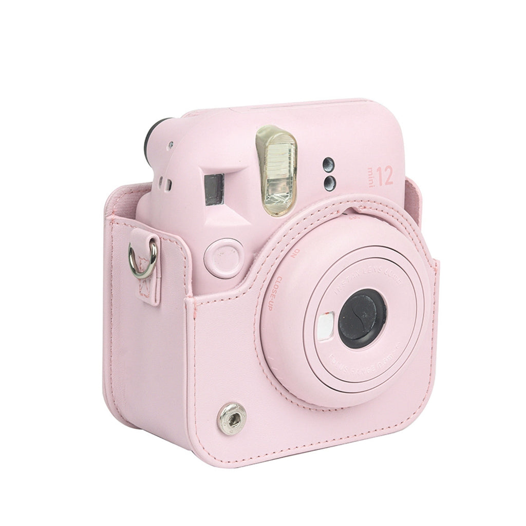 For Instax Mini 12 Camera Case PU Leather Soft Silicone Cover Bag for Fujifilm Polaroid Film Camera Bag w/Shoulder Strap Hydrangea blue