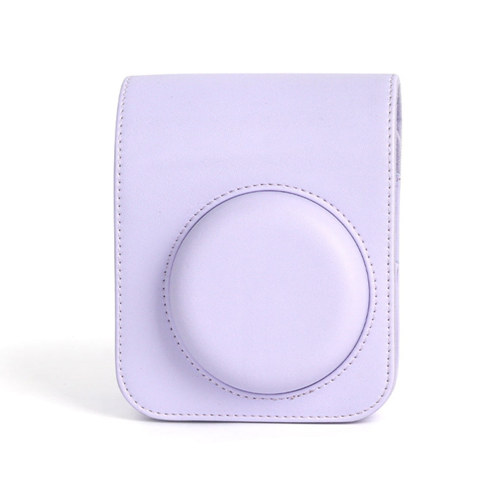 For Instax Mini 12 Camera Case PU Leather Soft Silicone Cover Bag for Fujifilm Polaroid Film Camera Bag w/Shoulder Strap Iris purple