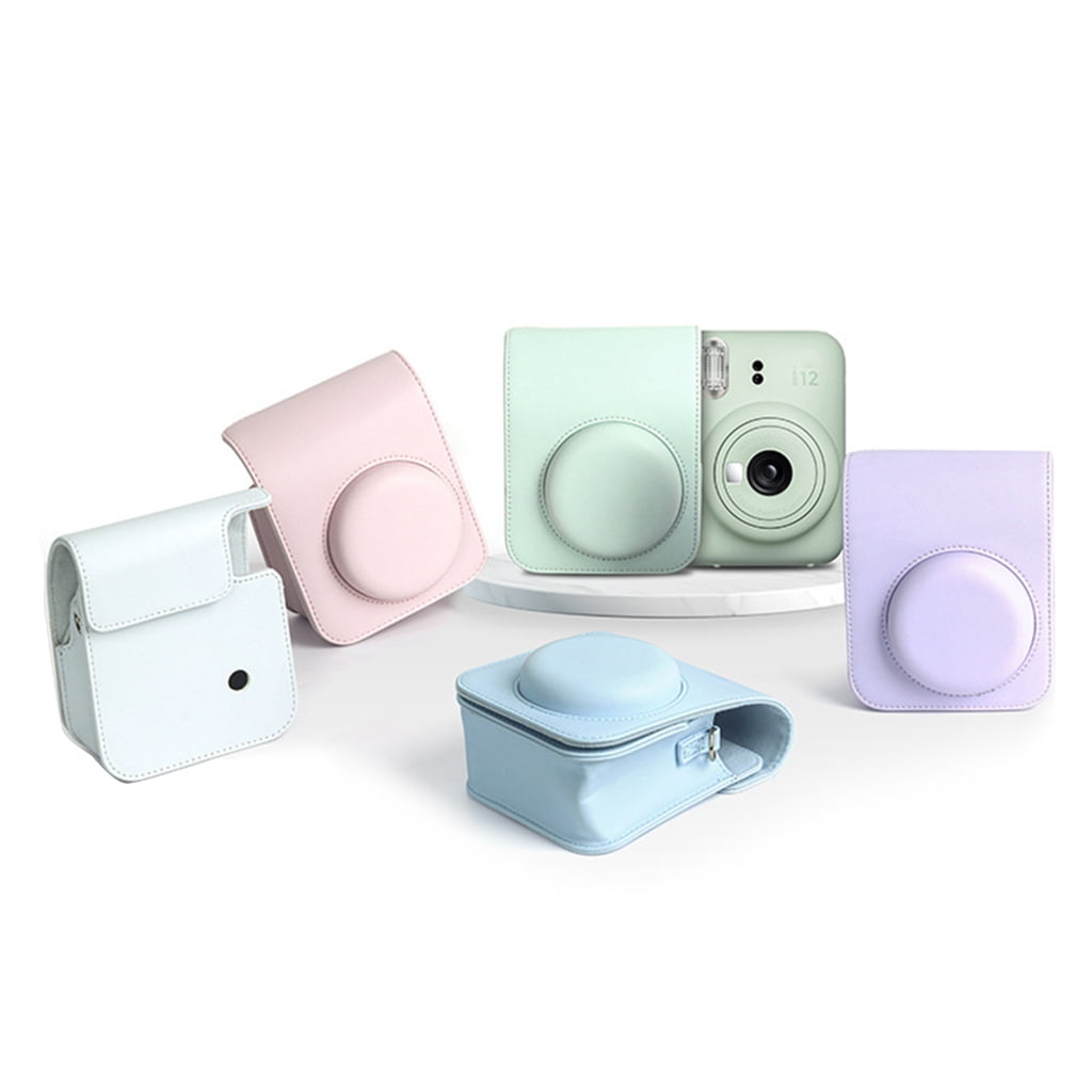 For Instax Mini 12 Camera Case PU Leather Soft Silicone Cover Bag for Fujifilm Polaroid Film Camera Bag w/Shoulder Strap Iris purple