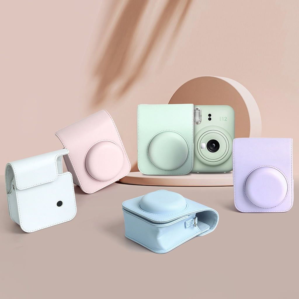 For Instax Mini 12 Camera Case PU Leather Soft Silicone Cover Bag for Fujifilm Polaroid Film Camera Bag w/Shoulder Strap Iris purple