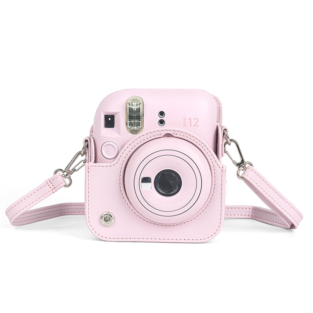 For Instax Mini 12 Camera Case PU Leather Soft Silicone Cover Bag for Fujifilm Polaroid Film Camera Bag w/Shoulder Strap Iris purple