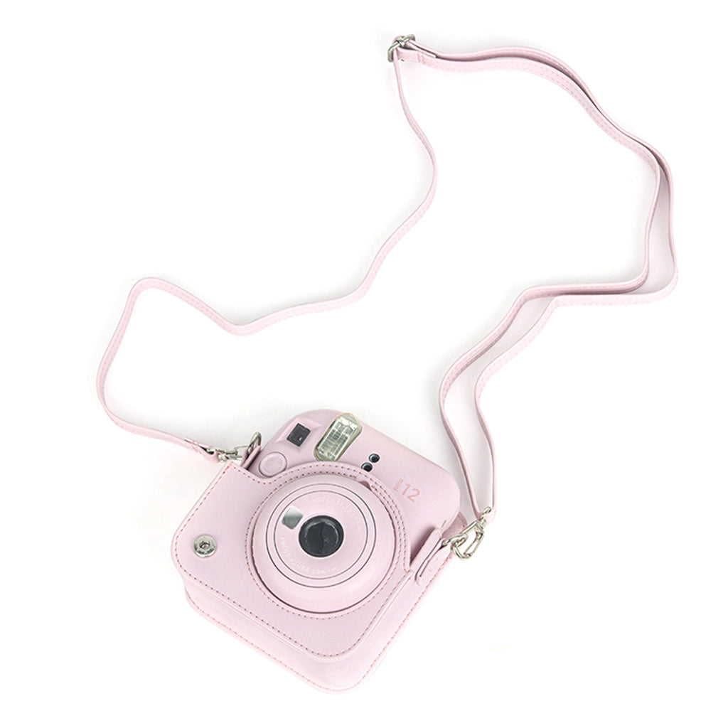 For Instax Mini 12 Camera Case PU Leather Soft Silicone Cover Bag for Fujifilm Polaroid Film Camera Bag w/Shoulder Strap Iris purple
