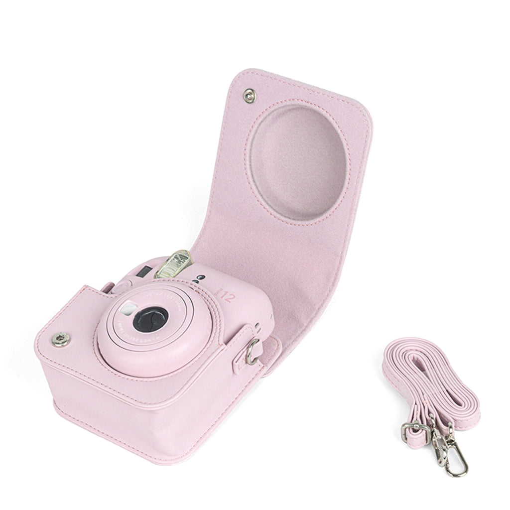 For Instax Mini 12 Camera Case PU Leather Soft Silicone Cover Bag for Fujifilm Polaroid Film Camera Bag w/Shoulder Strap Iris purple