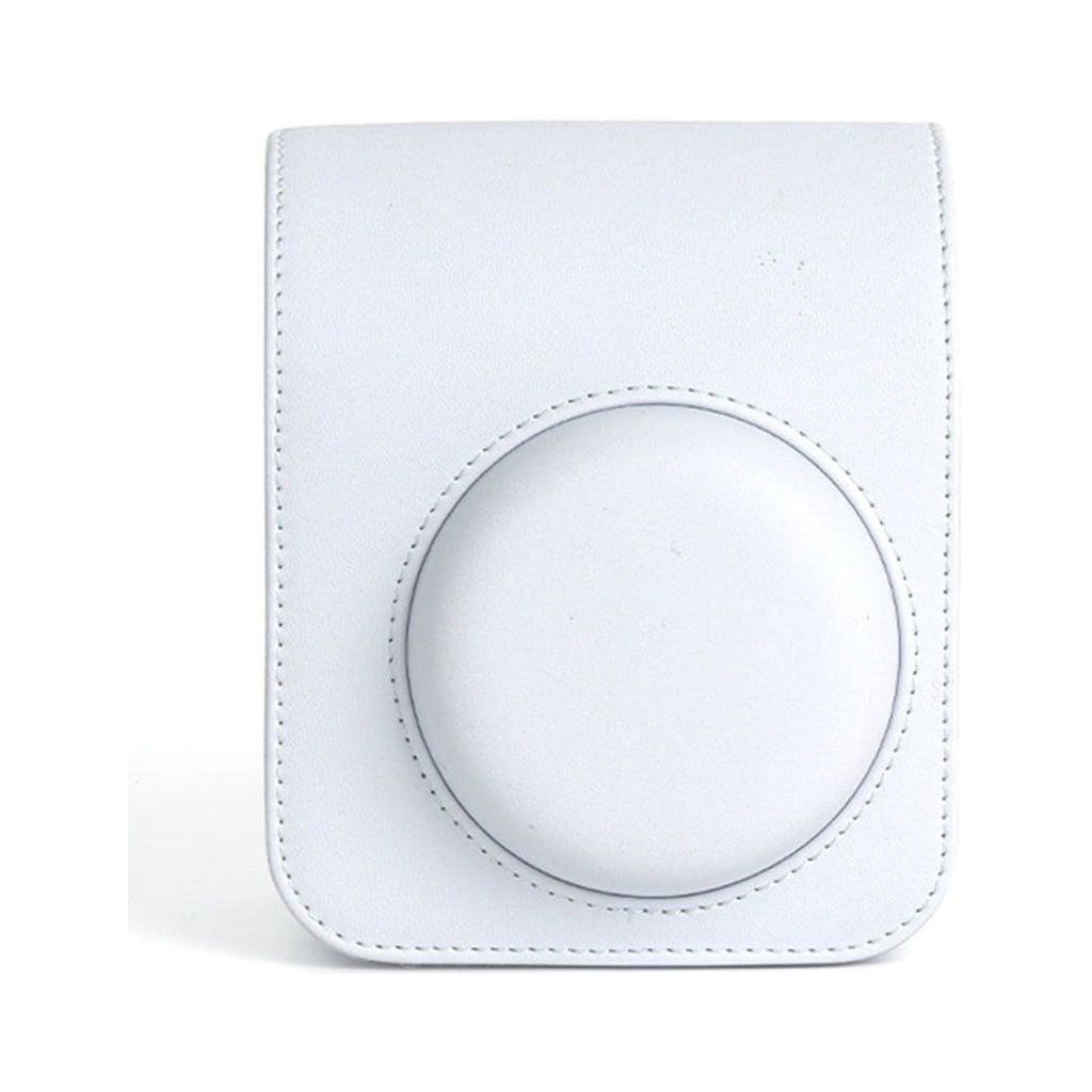 For Instax Mini 12 Camera Case PU Leather Soft Silicone Cover Bag for Fujifilm Polaroid Film Camera Bag w/Shoulder Strap Jasmine white