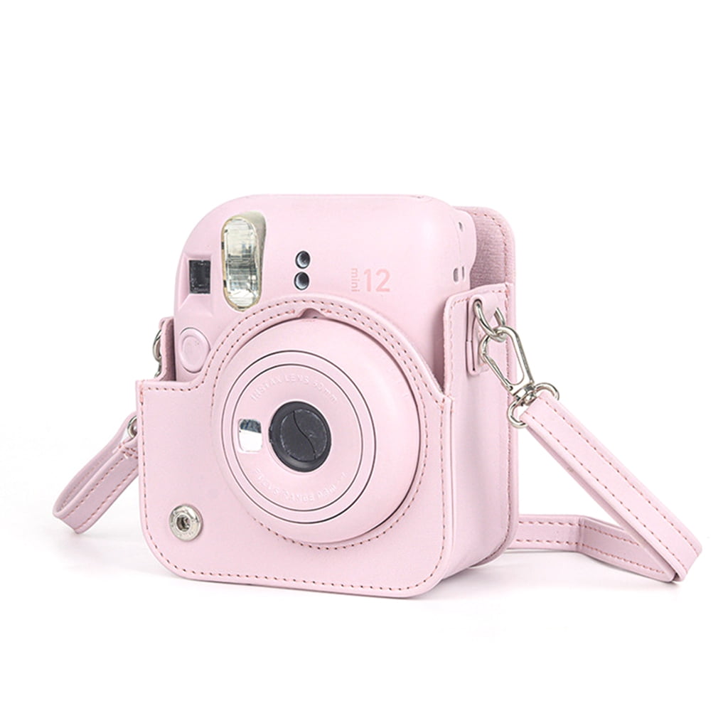 For Instax Mini 12 Camera Case PU Leather Soft Silicone Cover Bag for Fujifilm Polaroid Film Camera Bag w/Shoulder Strap Jasmine white