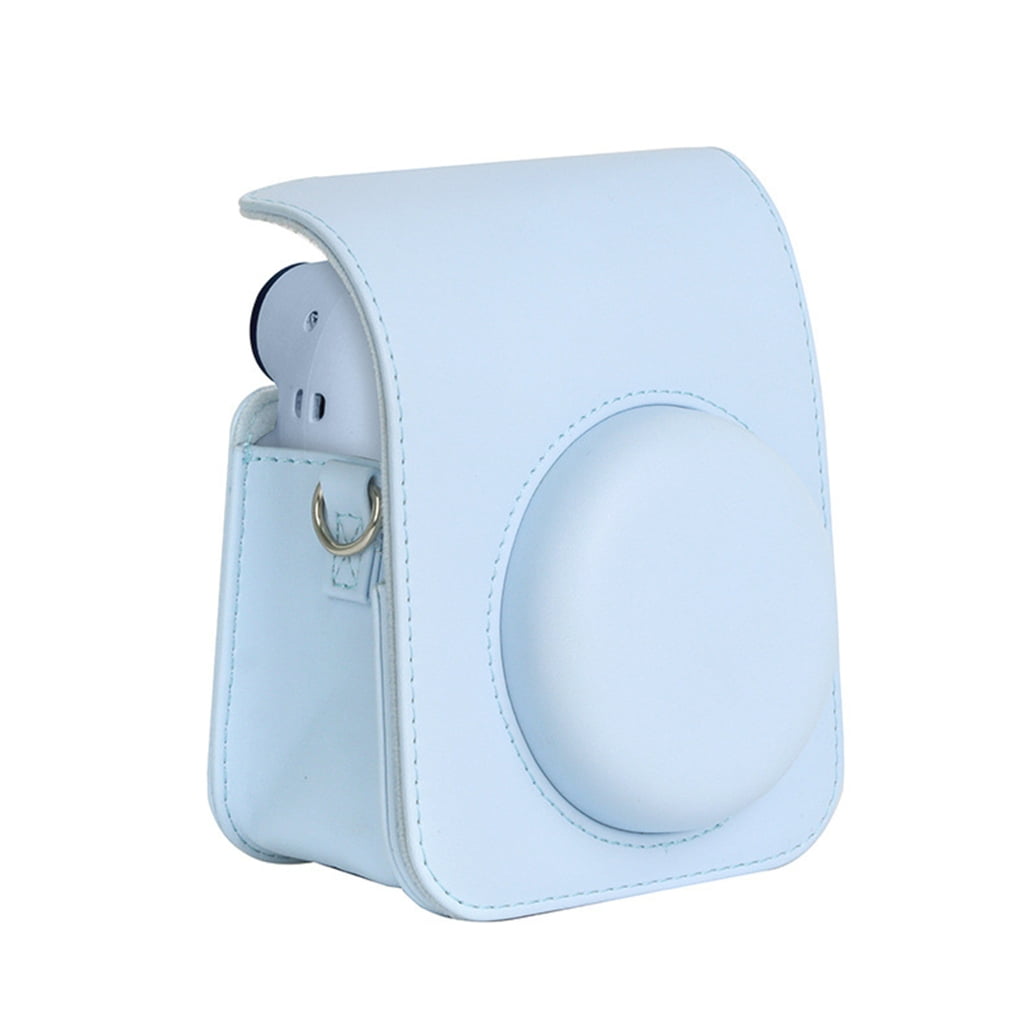 For Instax Mini 12 Camera Case PU Leather Soft Silicone Cover Bag for Fujifilm Polaroid Film Camera Bag w/Shoulder Strap Jasmine white