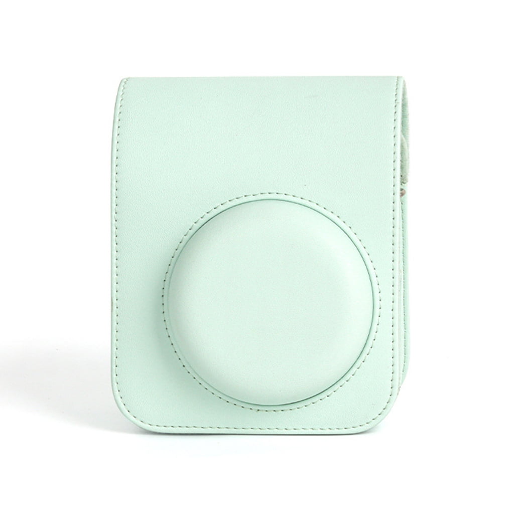 For Instax Mini 12 Camera Case PU Leather Soft Silicone Cover Bag for Fujifilm Polaroid Film Camera Bag w/Shoulder Strap Mint Green