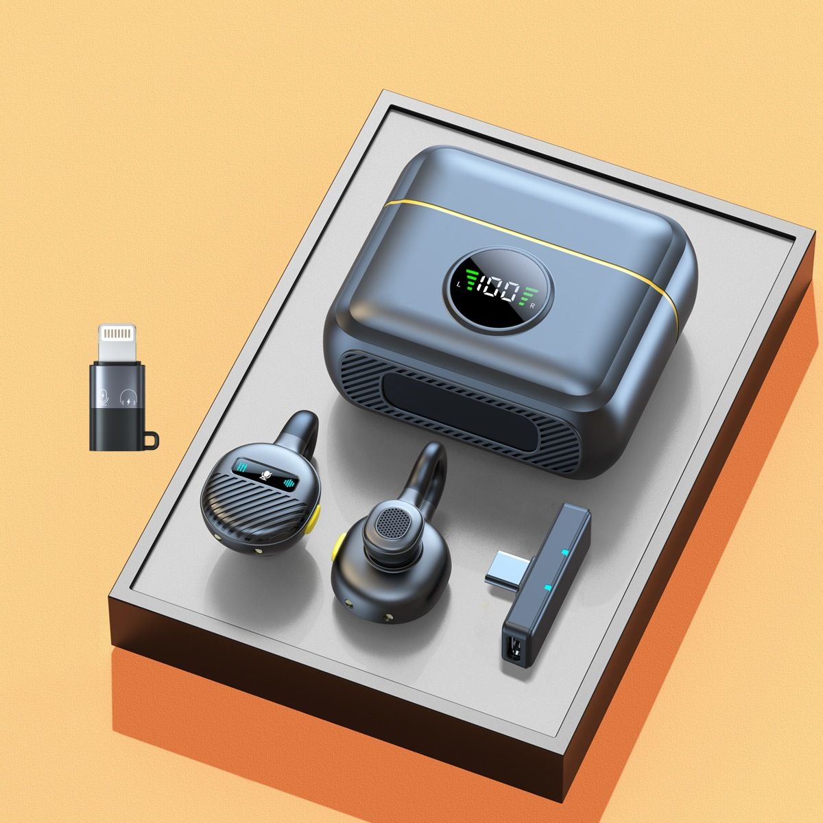 Wireless Lavalier Microphone Mini Clip On Mic with Charging Case, Battery, Noise Canceling Lapel Microphone for Video Recording Vlogging