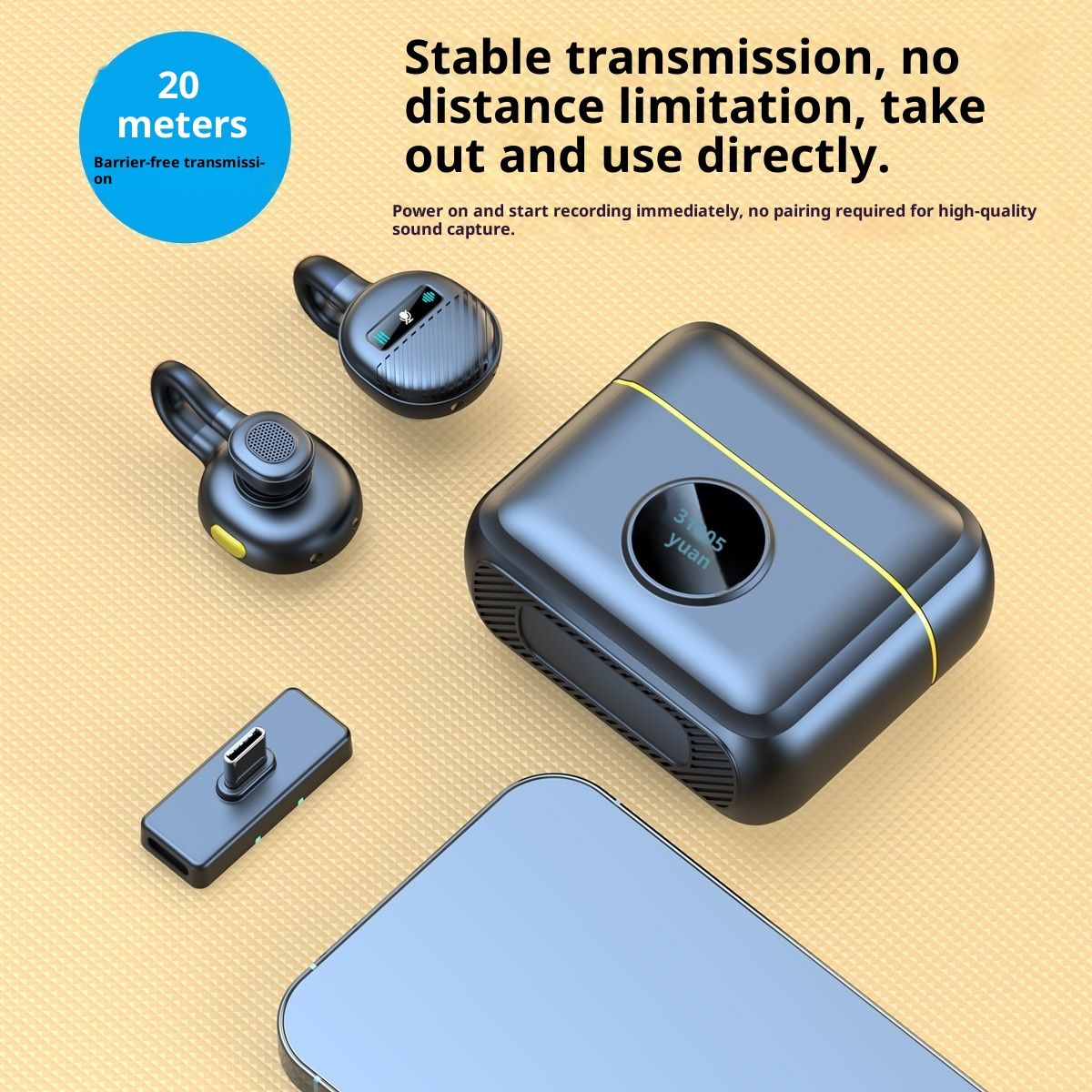 Wireless Lavalier Microphone Mini Clip On Mic with Charging Case, Battery, Noise Canceling Lapel Microphone for Video Recording Vlogging