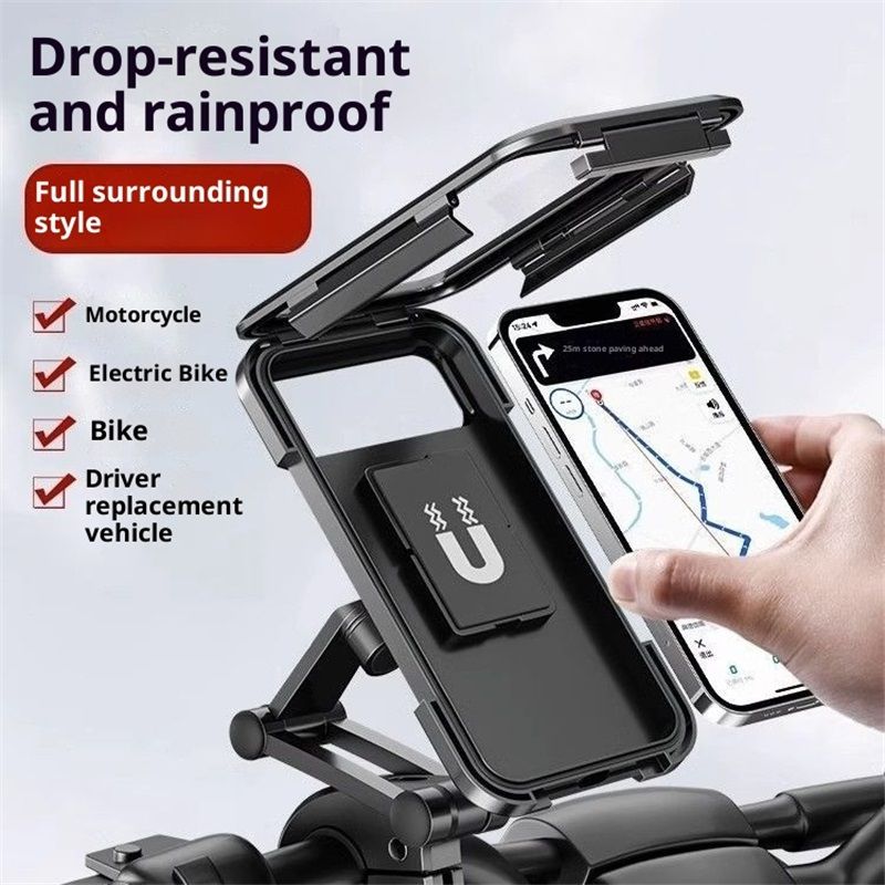 Phone Mount with Waterproof Protector, 360 Degree Adjustable Holder, Compatible with 7inch Roll Bar， Cell Phone