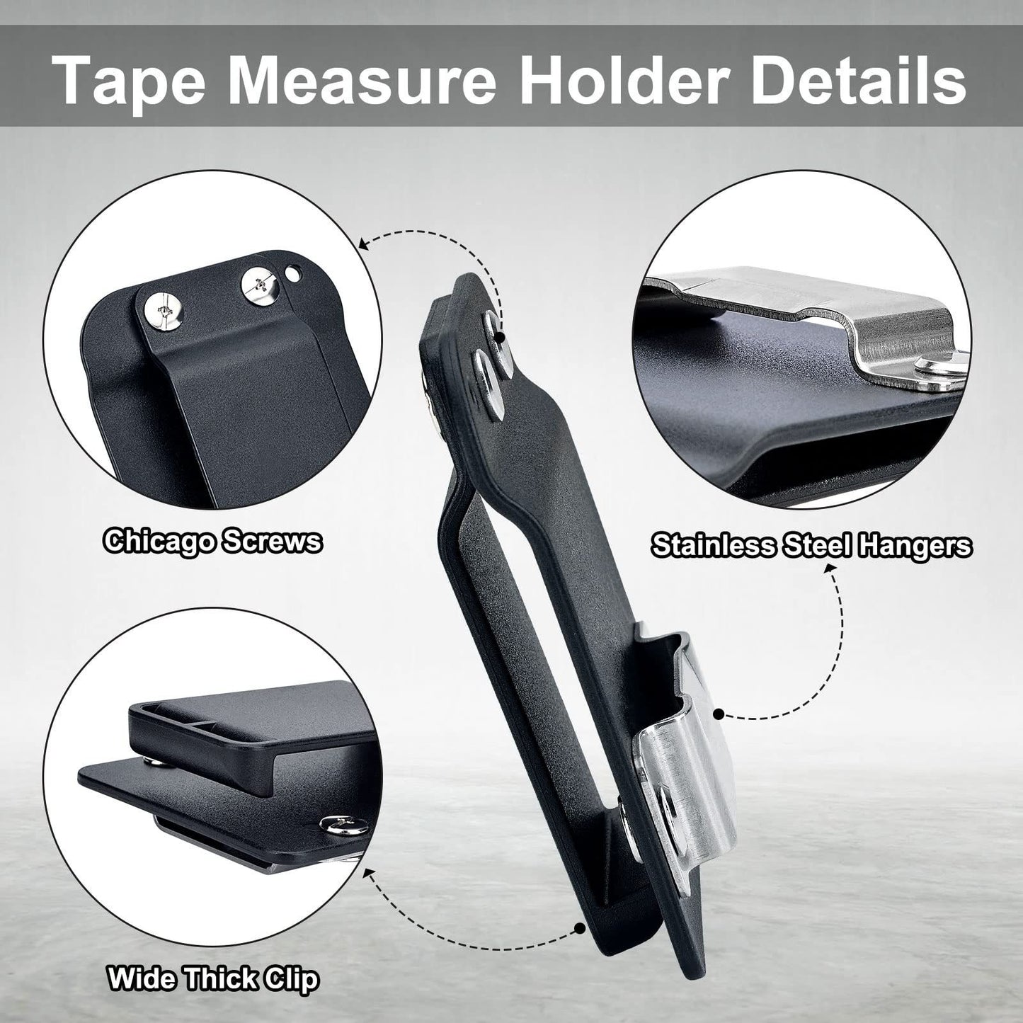 2 Pack Tape Measure Holder for Belt, Low-Profile Tape Measure Belt Clip, Fits up to Tool Belt, Tape Accessories